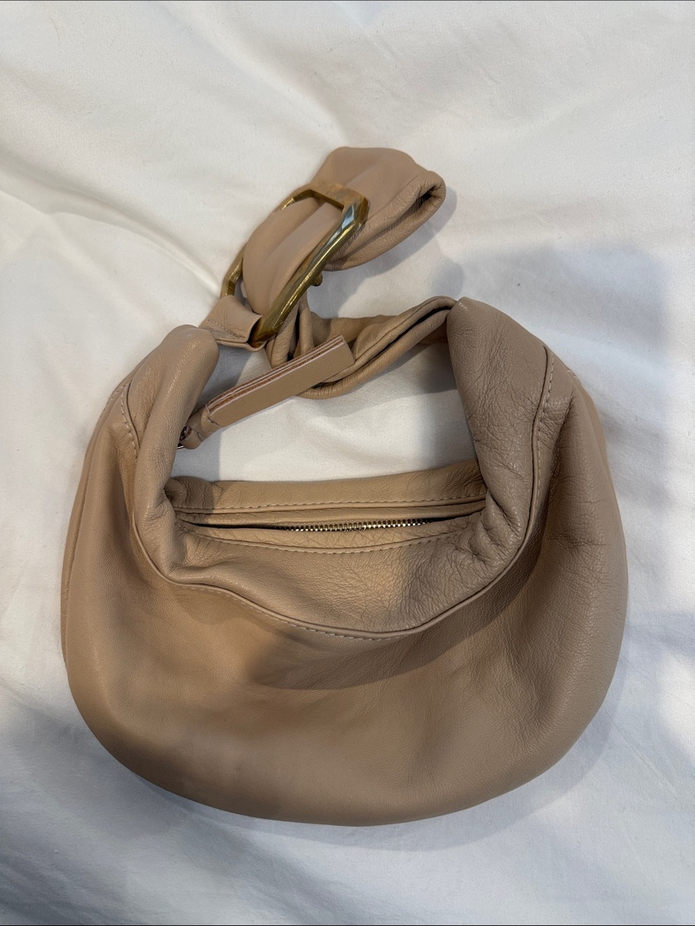 Cleobella Taupe Leather Knotted Wrist Small Bag withGold Buckle